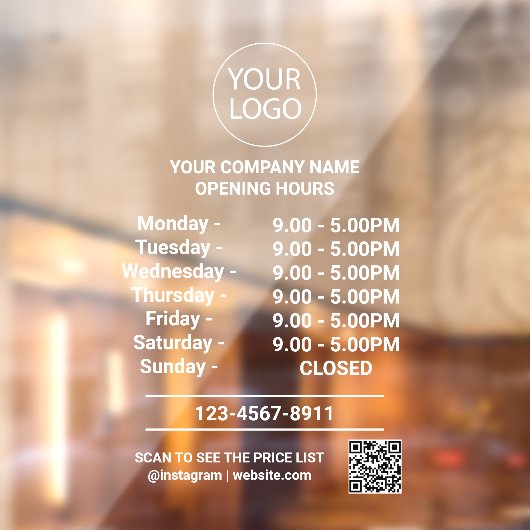 Modern Zakelijk Openingstijden Logo Qr Code    Raamsticker (Vel 2)