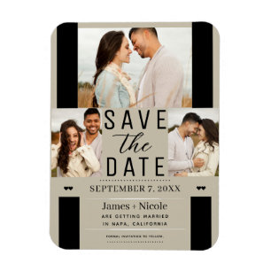 Modern Zand Beige Save the Date 3 Foto Bruiloft Magneet