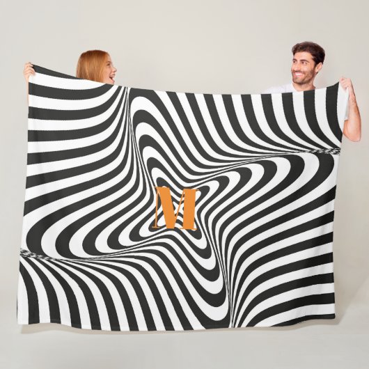 Modern Zebra Design Retro Wave Monogram Fleece Deken (In situ)