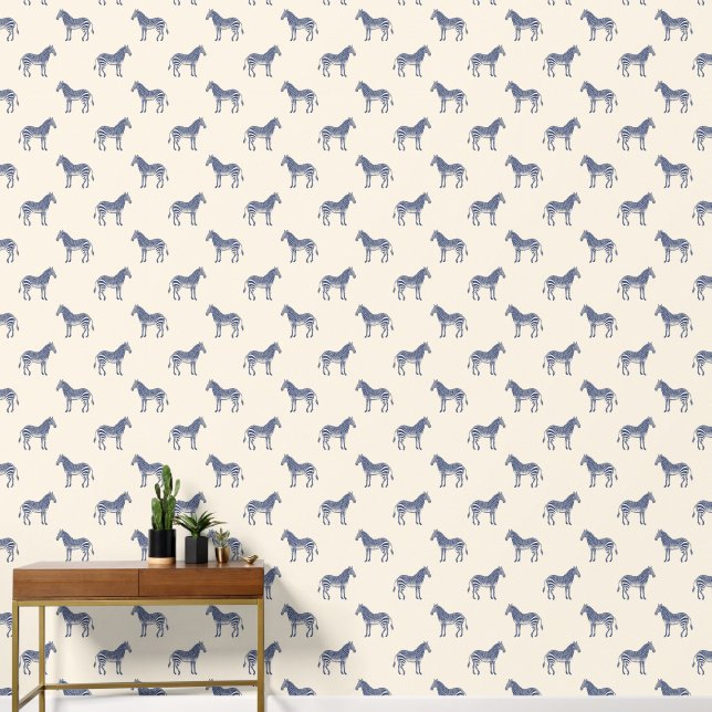 Modern Zebra Line Art Tekenpatroon Uniek Blauw Behang (Hal)