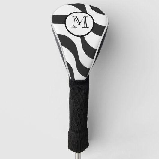 Modern Zebra Monogram Zwart Wit Strepen Golfheadcover (Voorkant)