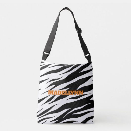 Modern Zebra Pattern Personalized Oranje Text Tas (Voorkant)
