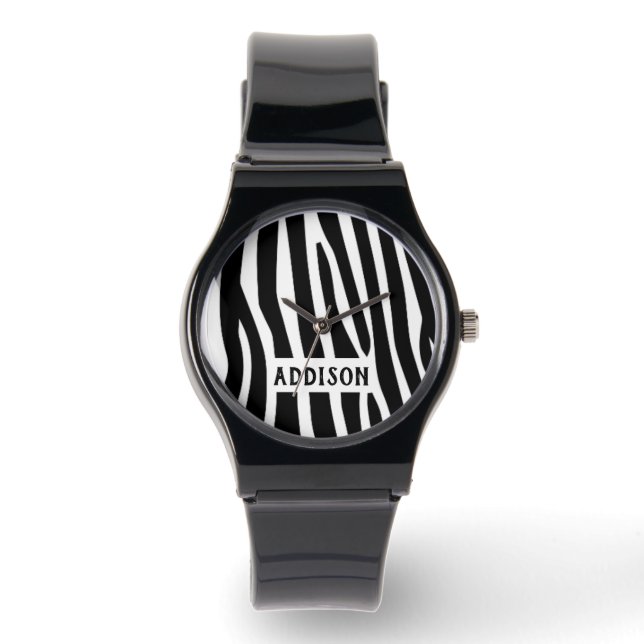 Modern Zebra Striped Personalised Horloge (Voorkant)
