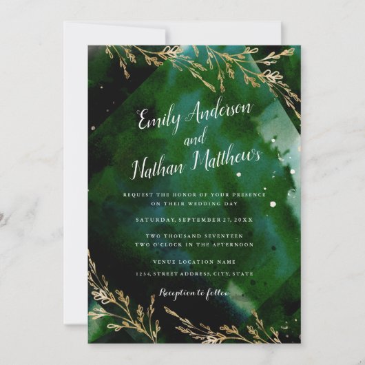 Modern Zee Green Emerald Wedding Invitation Kaart (Voorkant)