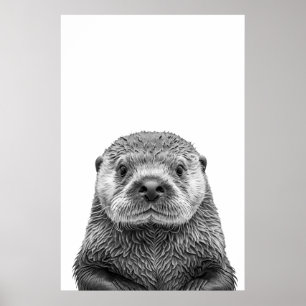 Modern Zee Otter Portret Black White Poster