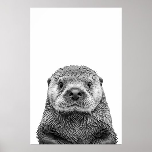 Modern Zee Otter Portret Black White Poster (Voorkant)