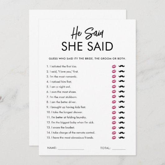 Modern zei hij dat ze Vrijgezellenfeest spel Kaart (Voorkant / Achterkant)