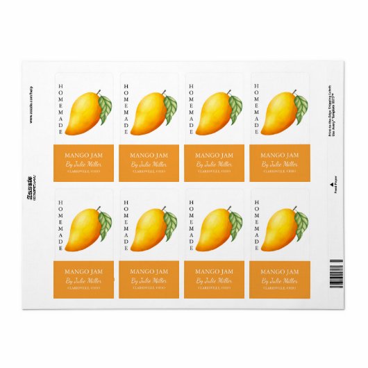 Modern Zelfgemaakt Mango Jam Label (Full Sheet)