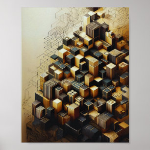 Modern zeshoekig goud en zwart Abstract Poster