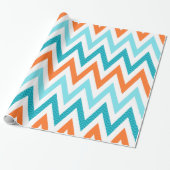 Modern ZigZag Chevron Oranje Aqua Blue Pattern Cadeaupapier (Uitgerold)