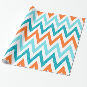 Modern ZigZag Chevron Oranje Aqua Blue Pattern Cadeaupapier