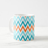 Modern ZigZag Chevron Oranje Aqua Blue Pattern Koffiemok (Voorkant links)