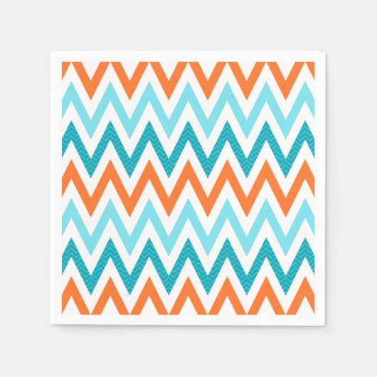 Modern ZigZag Chevron Sinaasappel Aqua Blue Patter Servetten (Voorkant)