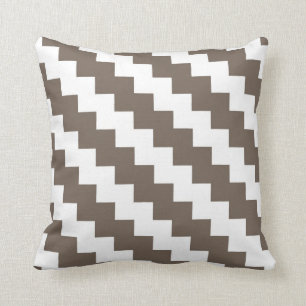 Modern Zigzag in Taupe en White Kussen