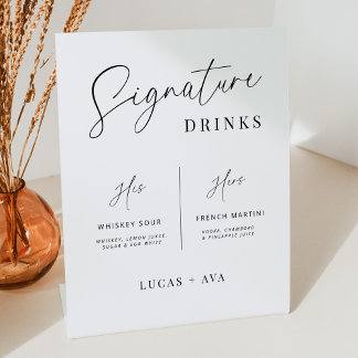 Modern Zijn & Hers Signature Drink Bar Menu Trouwe Reclamebord Met Voetstuk