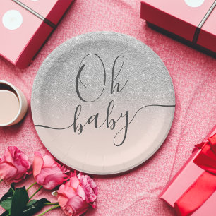 Modern zilver glitter blush roze Oh Baby shower Papieren Bordje