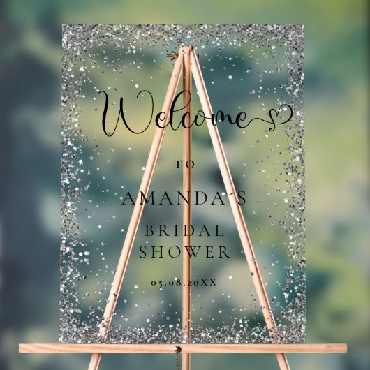 Modern, Zilver, Glitter Welkom Acryl Bord (Neutraal)