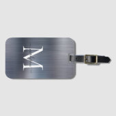 Modern Zilver Grijs Geborsteld Metalen Script Mono Bagagelabel (Voorkant (horizontaal))