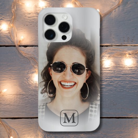 Modern zilver metallic een foto monogram Case-Mate iPhone case