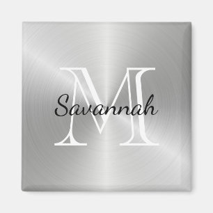 Modern zilver monogram Faux metaal Magneet