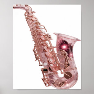 Modern Zilver ROSE GOLD SAXOFOON Modern Ontwerp Poster