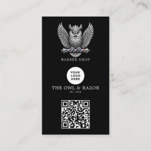 Modern Zilveren Uil Kapperszaak Logo Qr Code Visitekaartje