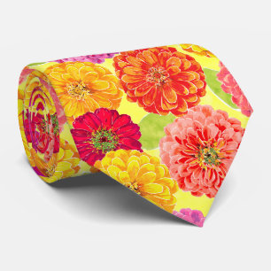 Modern Zinnia geel, roze, Oranje bloemmotief Stropdas