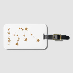 Modern Zodiac Sign Gold Aquarius   Element Air Bagagelabel
