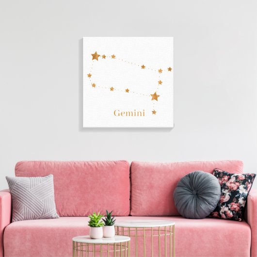 Modern Zodiac Sign Gold Gemini | Element Air Canvas Afdruk (Insitu (Woonkamer))