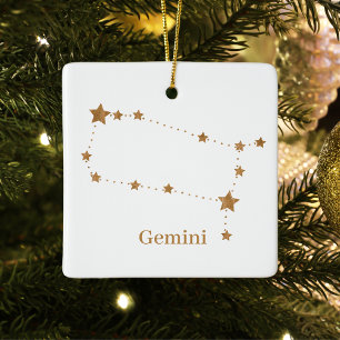 Modern Zodiac Sign Gold Gemini   Element Air Keramisch Ornament