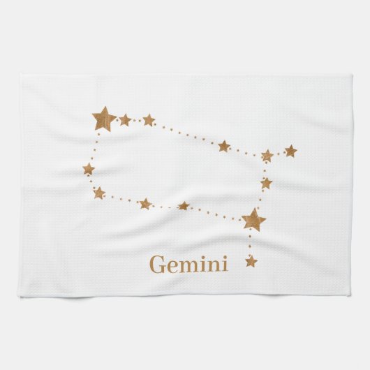 Modern Zodiac Sign Gold Gemini | Element Air Theedoek (Horizontaal)