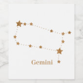 Modern Zodiac Sign Gold Gemini | Element Air Wijn Etiket (Enkel label)