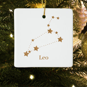 Modern Zodiac Sign Gold Leo   Element Fire Keramisch Ornament