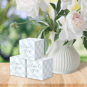 Modern + Zoet Licht Blauw Gingham Baby shower Bedankdoosjes