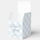 Modern + Zoet Licht Blauw Gingham Baby shower Bedankdoosjes (Geopend)