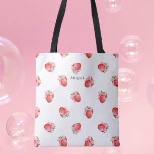 Modern zoete aardbeidesign monogram draagtas