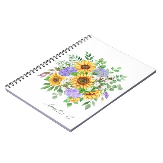 Modern Zonnebloem Boeket Wit Notitieboek (Linkerzijde)