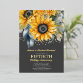 Modern Zonnebloemen Goud 50ste bruiloft Jubileum Folie Uitnodiging (Staand Voorkant)