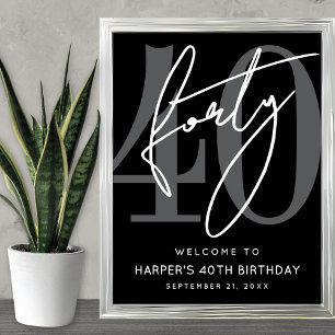 Modern Zwart 40e Verjaardagsfeest Welkomstbord Poster