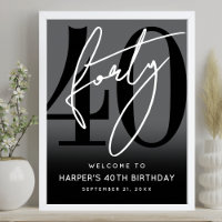 Modern Zwart 40ste Verjaardagsfeest Welkomstbord