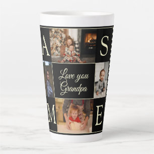 Modern Zwart 4 Foto Monogrammed Love You Opa Latte Mok