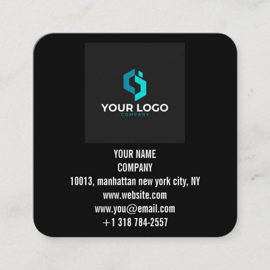 Modern zwart aangepast logo en QR-code Vierkante Visitekaartje (Voorkant)