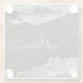 Modern Zwart Agaat Goud Glitter Script Monogram Glazen Onderzetter (Achterkant)