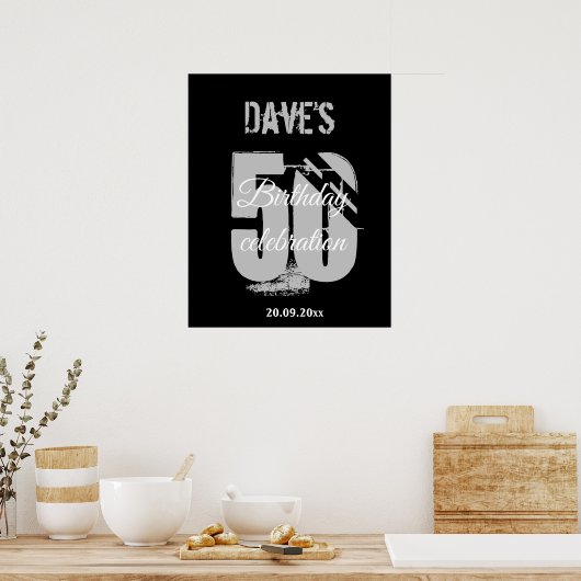 Modern Zwart Any Age 50 Verjaardag Welkom Achtergr Poster (Keuken)