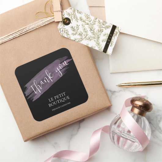 Modern Zwart Bedankt Verpakking Winkel Verzending Vierkante Sticker (Geschenken)