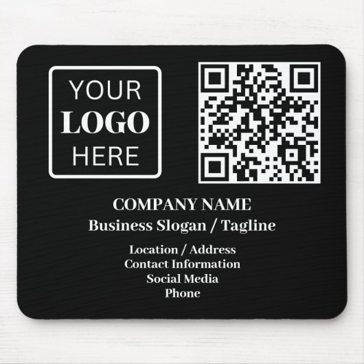 Modern Zwart Bedrijfsnaam Logo QR code Muismat (Voorkant)