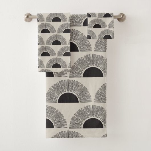 Modern Zwart & Beige Zonsondergang Abstract Kunstp Bad Handdoek (Insitu)
