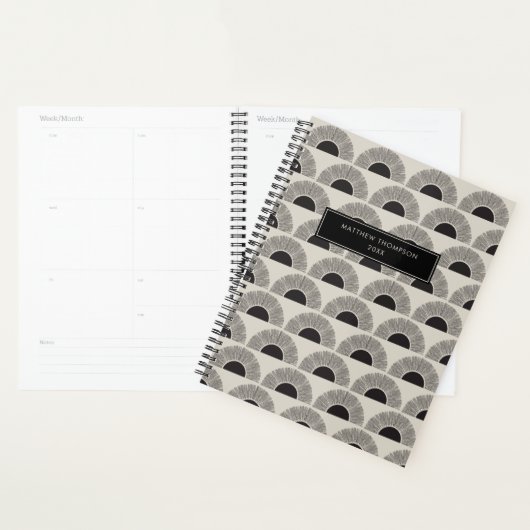 Modern Zwart & Beige Zonsondergang Abstract Kunstp Planner (Display)