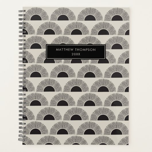 Modern Zwart & Beige Zonsondergang Abstract Kunstp Planner (Voorkant)