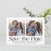 Modern zwart belettering 2 foto save the date (Staand voorkant)